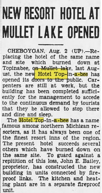 Hotel Top-In-A-Bee - Aug 1929 Article